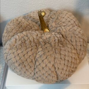 Cupcakes & Cashmere lux Plush Tan teddy bear quilted Pumpkin pillow so soft